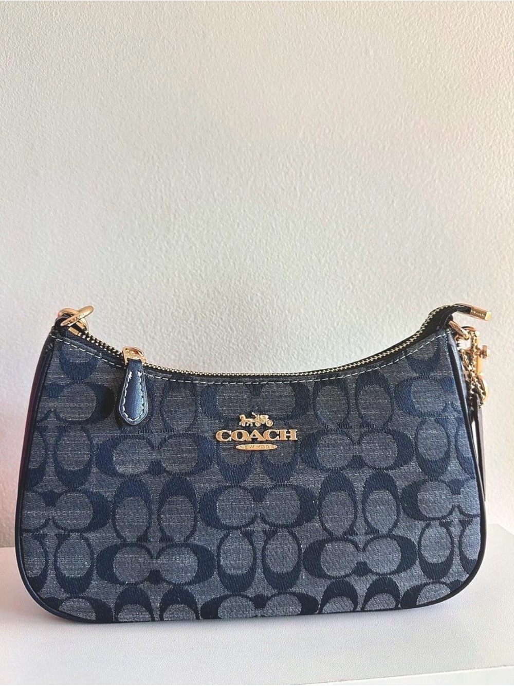 Coach Denim Chambray Signature Teri Shoulder with Gold Hardware